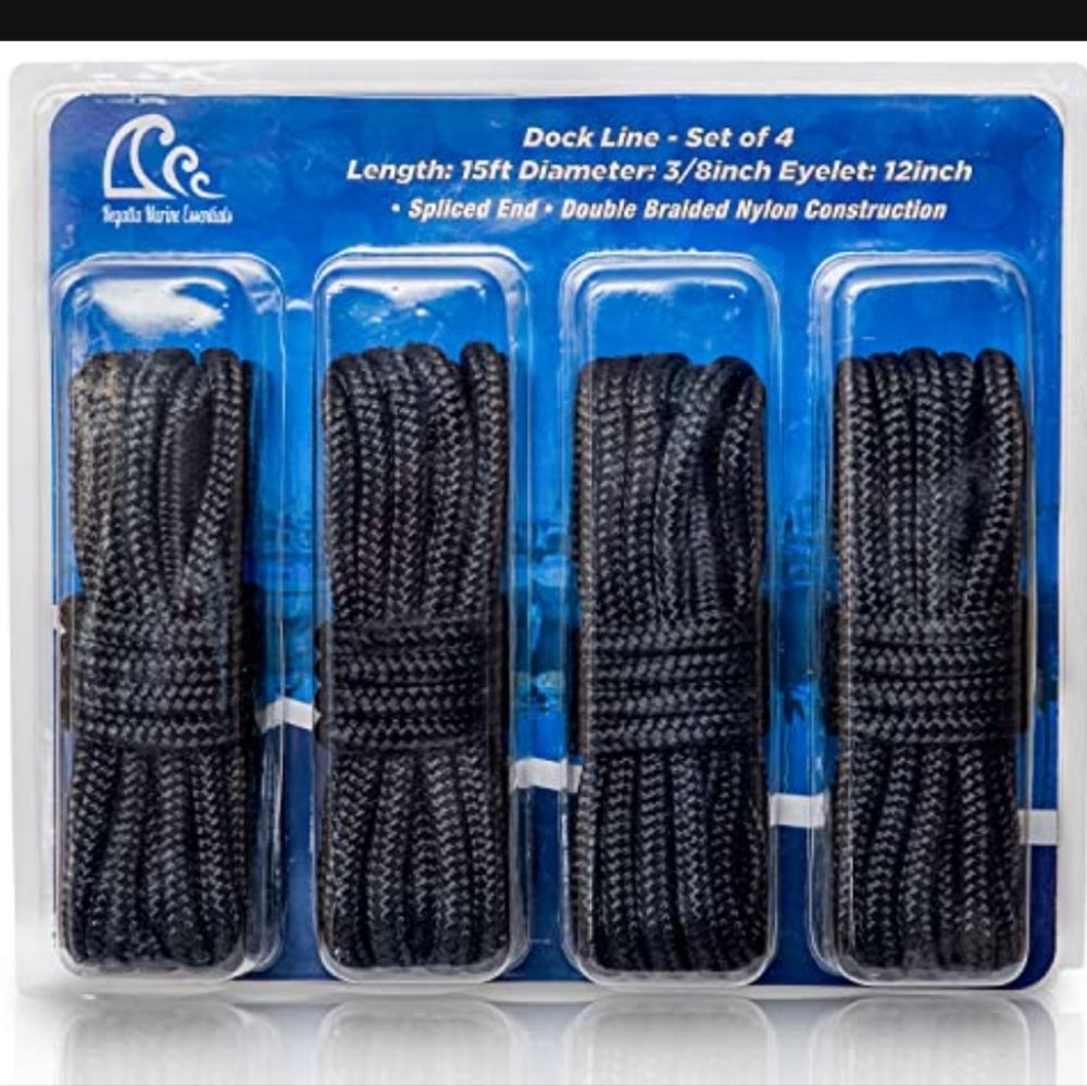 Double-Braided Nylon Dock Line from Regatta Marine Essentials Black L 15 ft